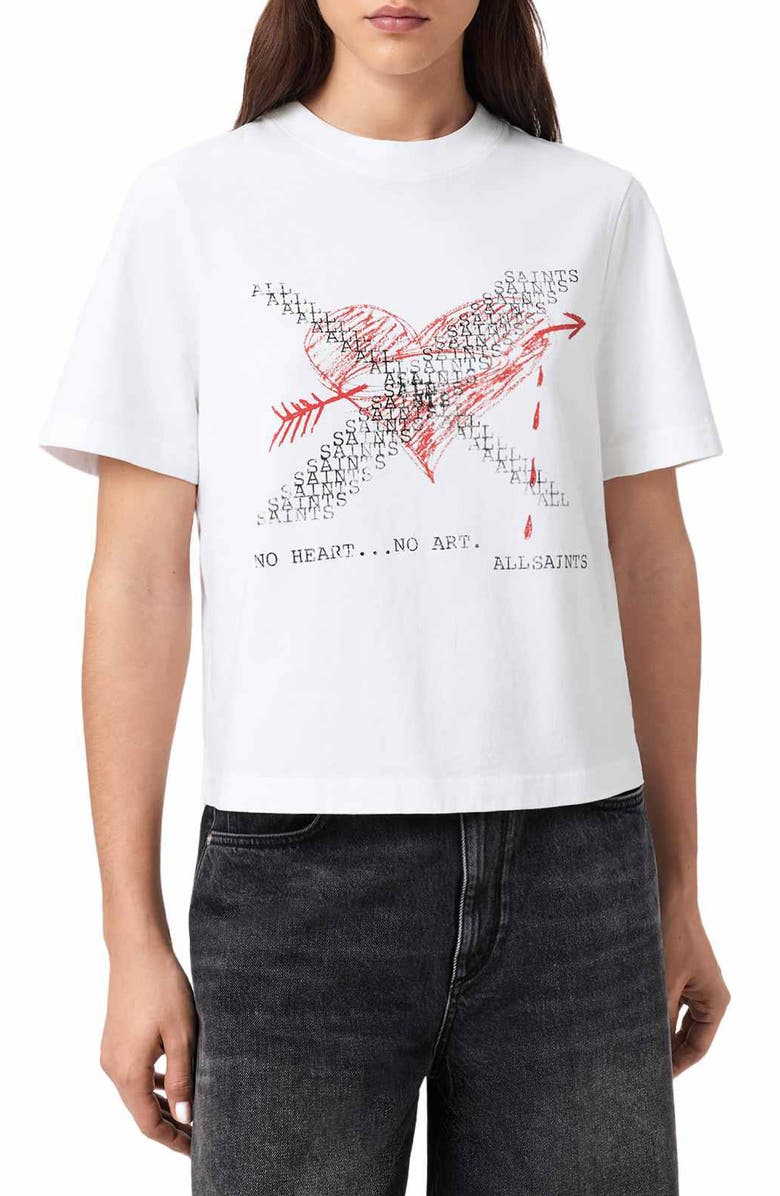 AllSaints Heartache Lisa Cotton Graphic T-Shirt, Main, color, White