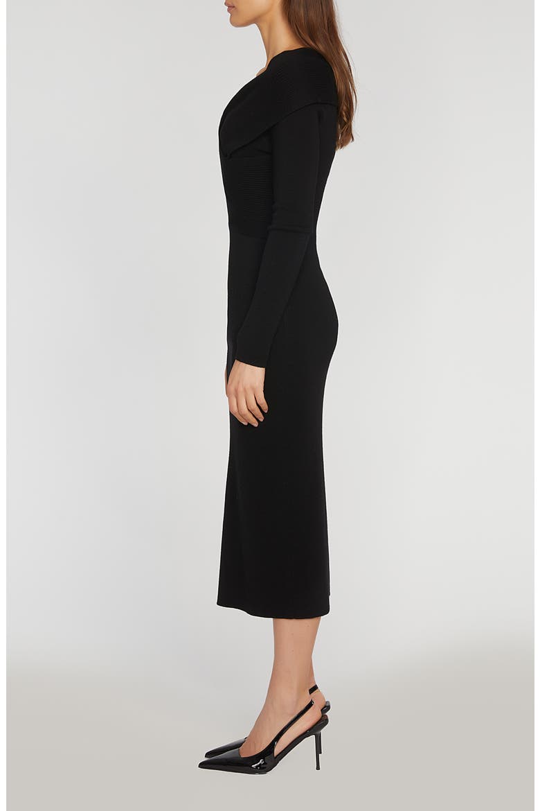 The Rowan Long Sleeve Merino Wool Midi Sweater Dress, Alternate, color, NOIR BLACK