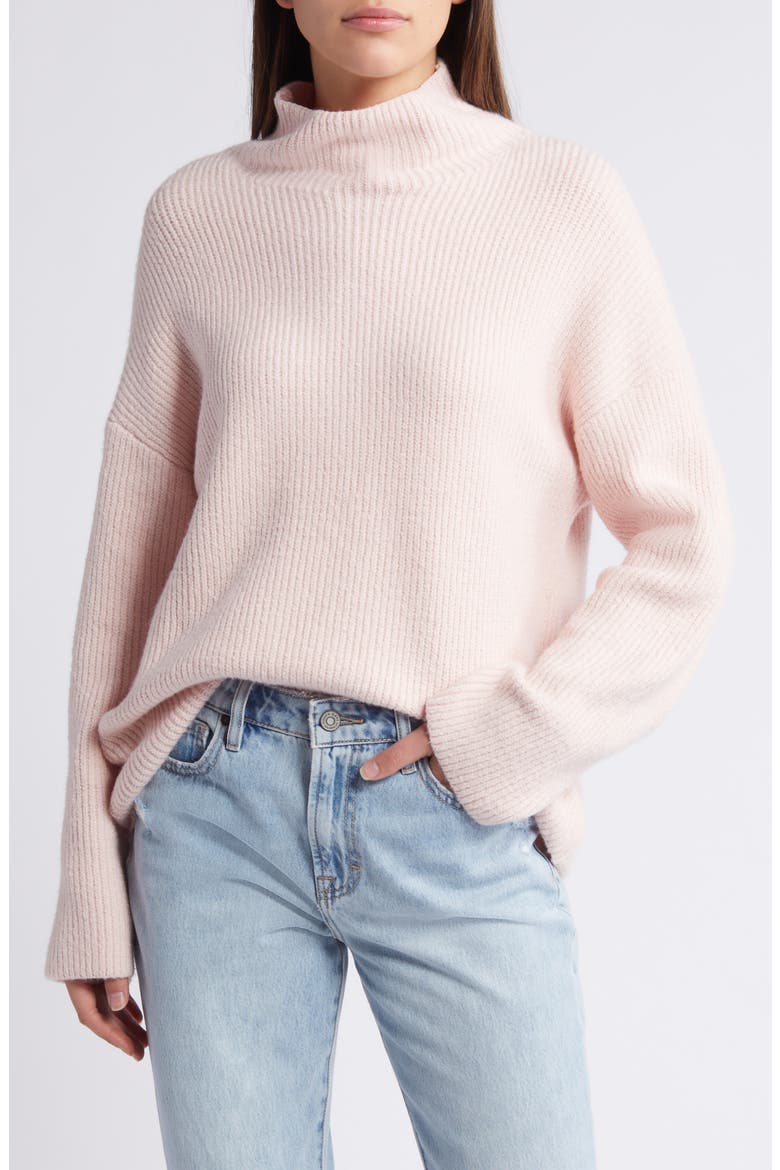Relaxed Turtleneck Cotton Blend Sweater, Main, color, PINK SEPIA