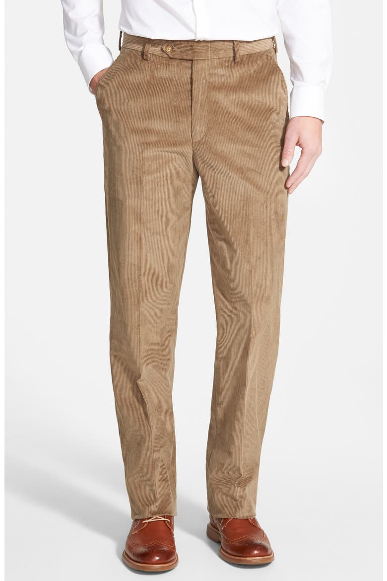 Luxury Italian Corduroy Flat Front Pants, Main, color, TAN
