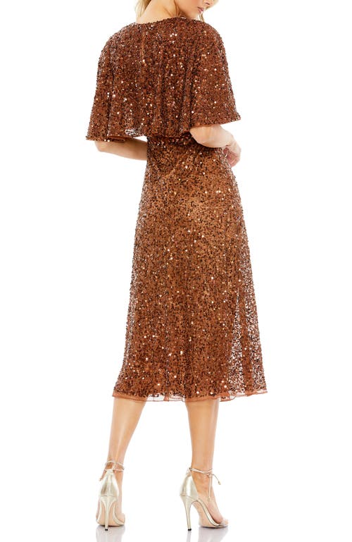 Mac Duggal Embellished Cape High-neck Midi Dress In Copper