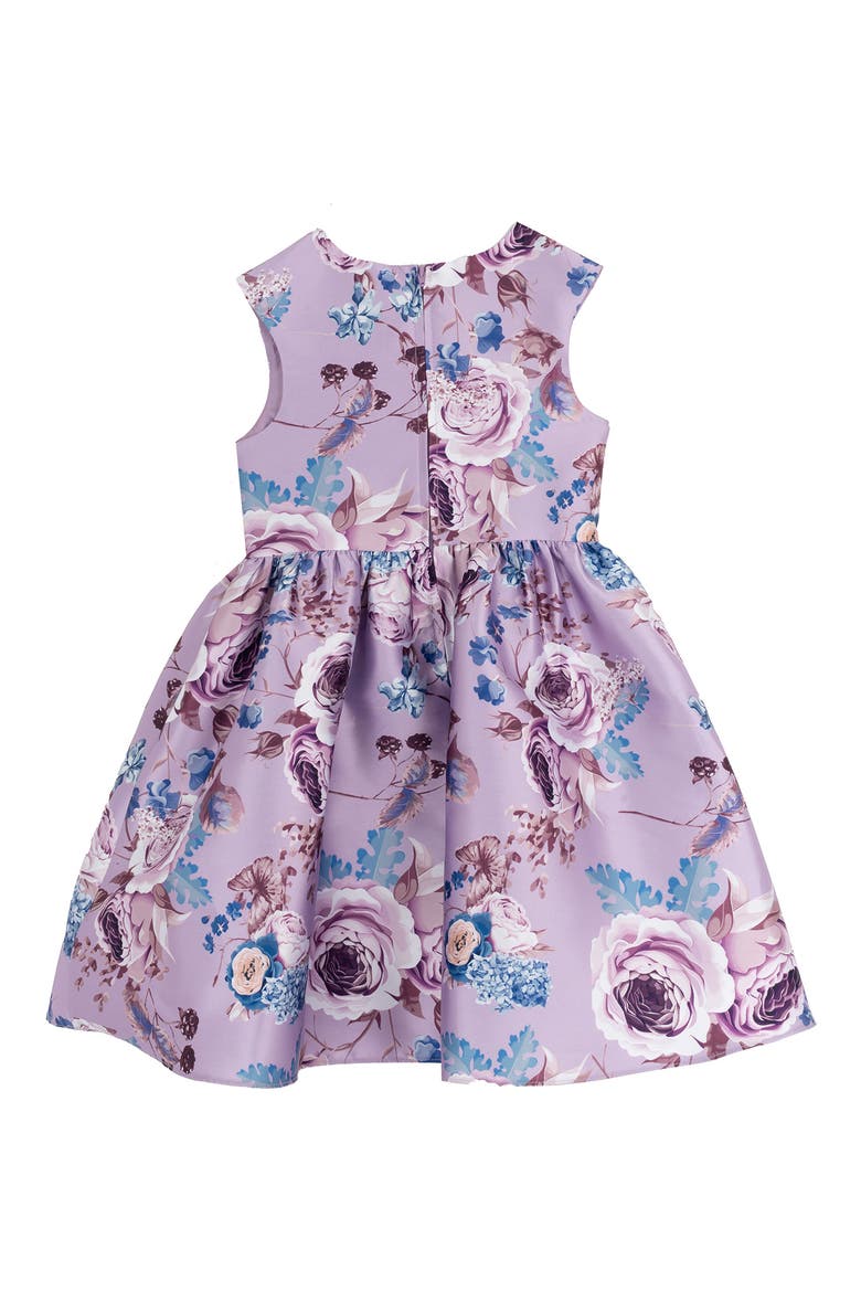 Kids' Printed Mikado Fit & Flare Party Dress, Alternate, color, LILAC