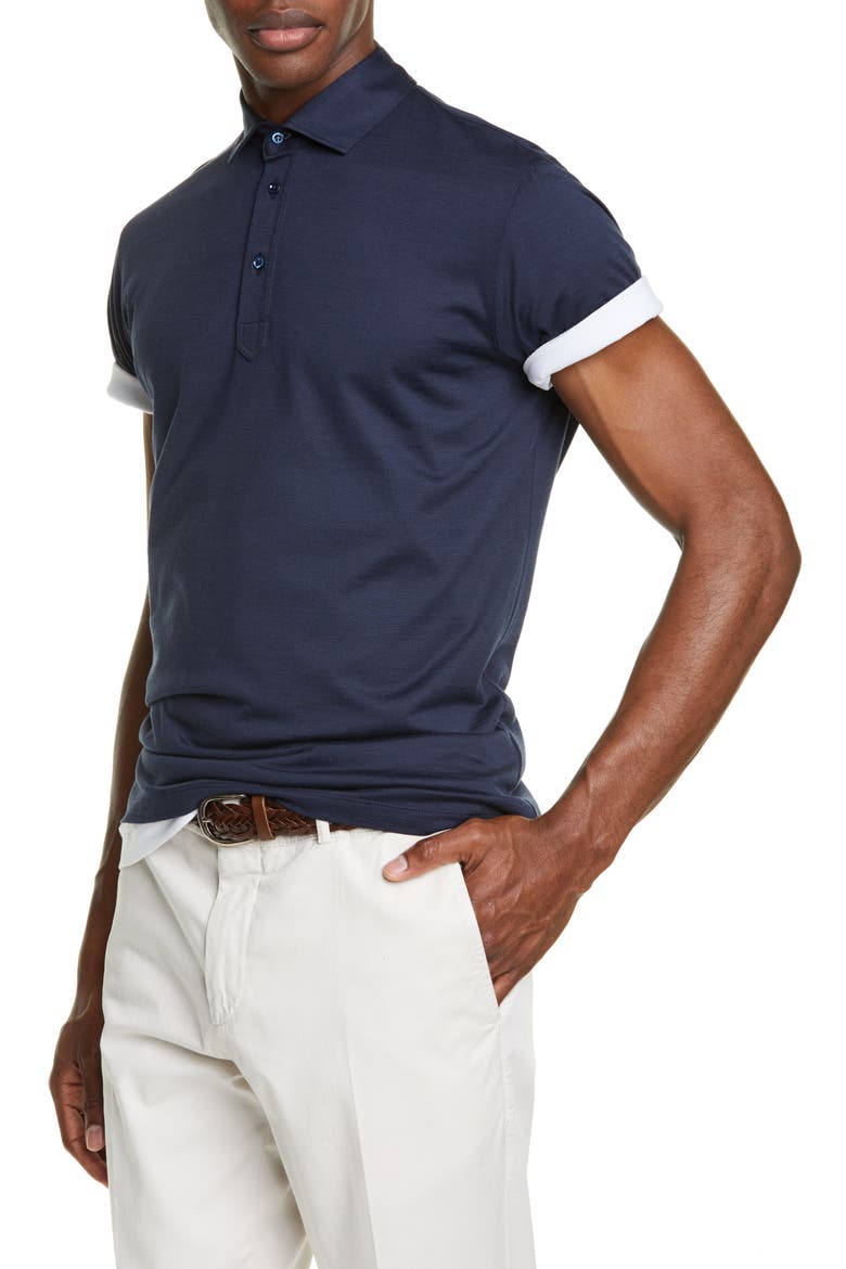 Silk & Cotton Polo Shirt, Alternate, color, OCEAN BLUE