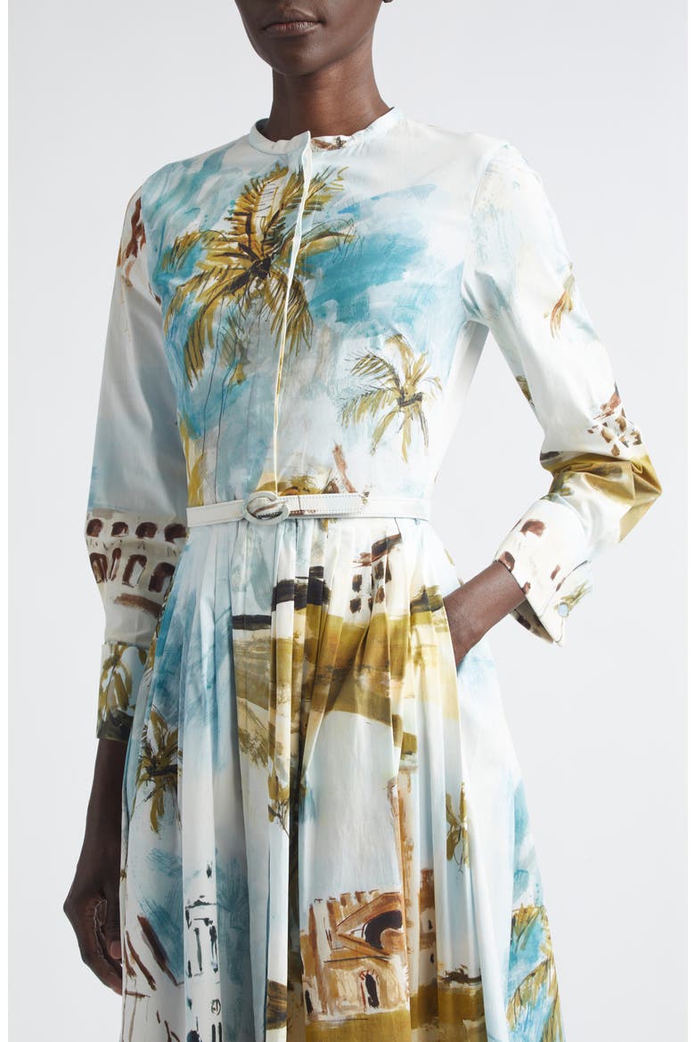 Dominican Landscape Stretch Poplin Shirtdress, Alternate, color, BLUE GREEN MULT