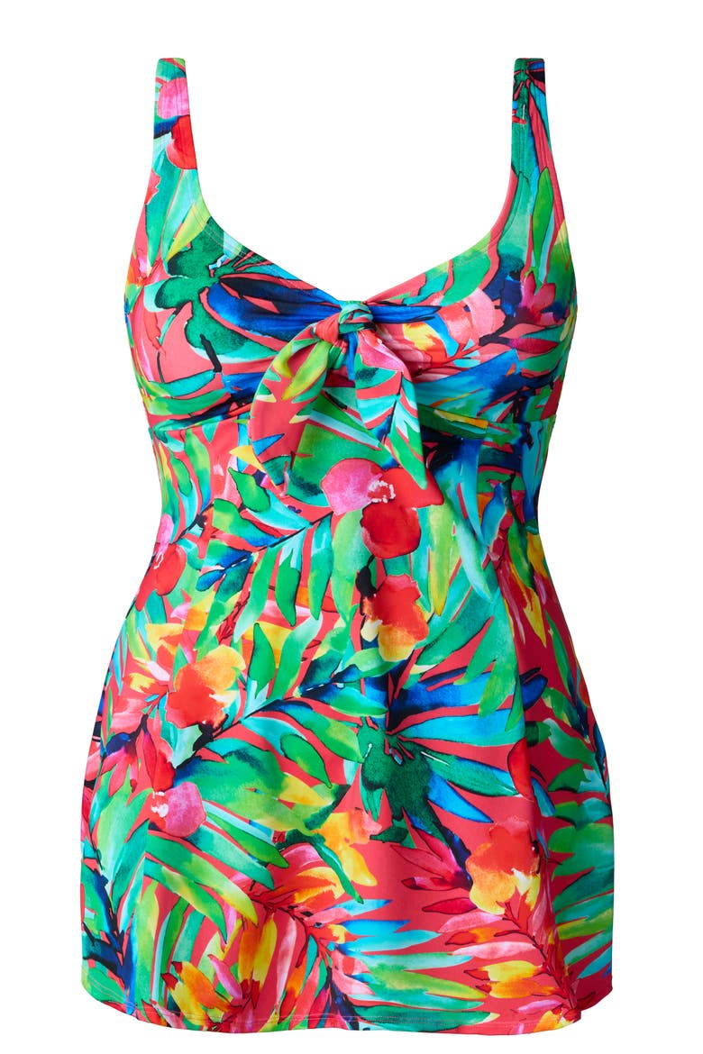 Bow Front Swim Dress, Alternate, color, Cherry Grove