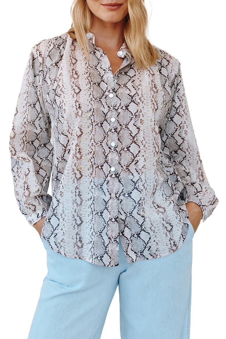 Print Shirred Shirt, Main, color, BLUSH SNAKE PRINT