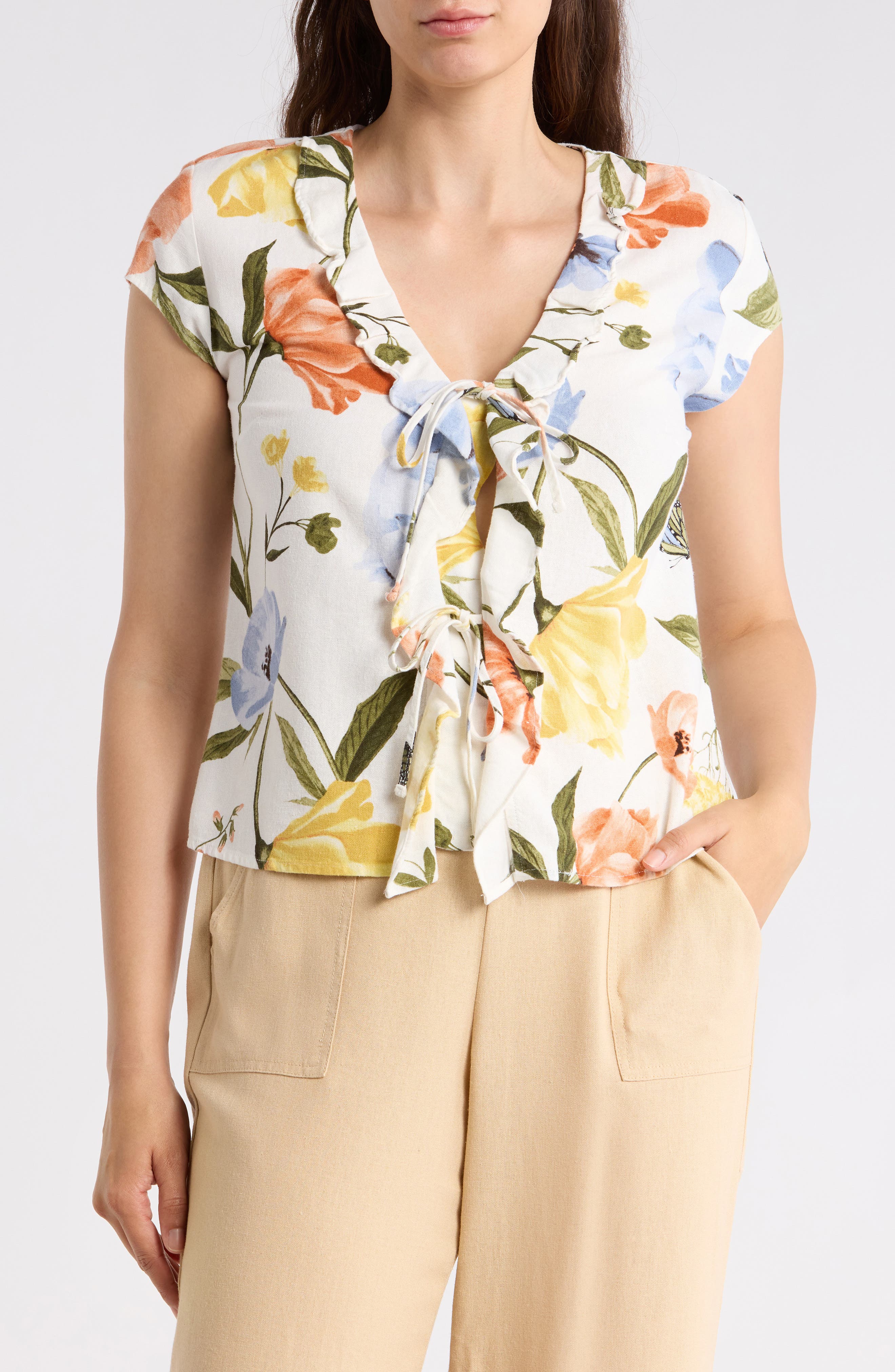 Ellen Tracy Ruffle Tie Front Top