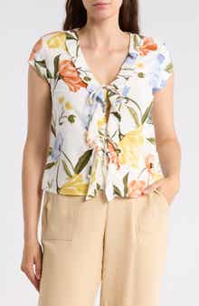 Ellen Tracy Ruffle Tie Front Top