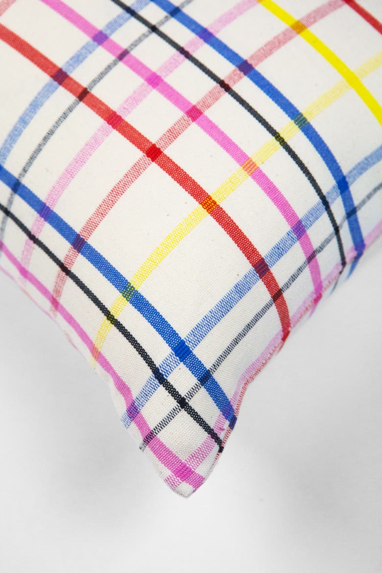 Vera Plaid Handwoven Cotton Throw Pillow, Alternate, color, White