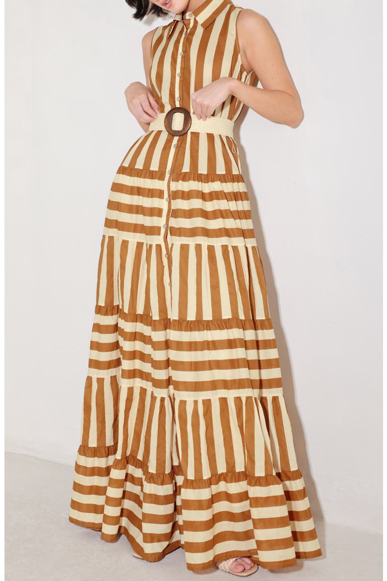 Stripe Sleeveless Maxi Dress, Alternate, color, BROWN/ BEIGE
