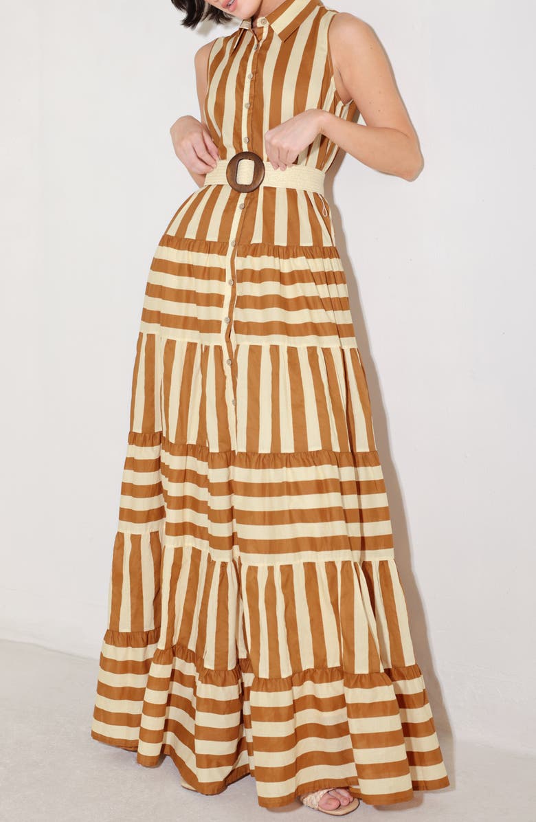 FREEMARKET Stripe Sleeveless Maxi Dress, Alternate, color, Brown/ Beige