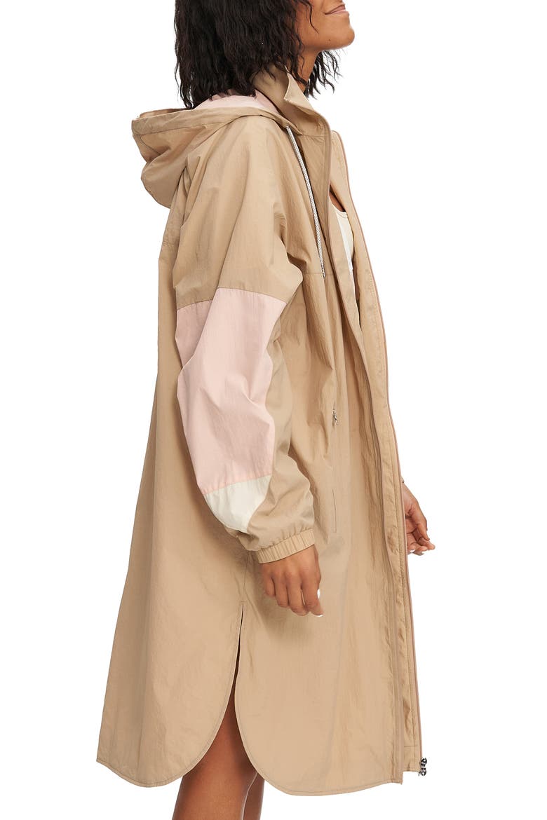 Philomena Water-Resistant Windbreaker Long Jacket, Alternate, color, SAND