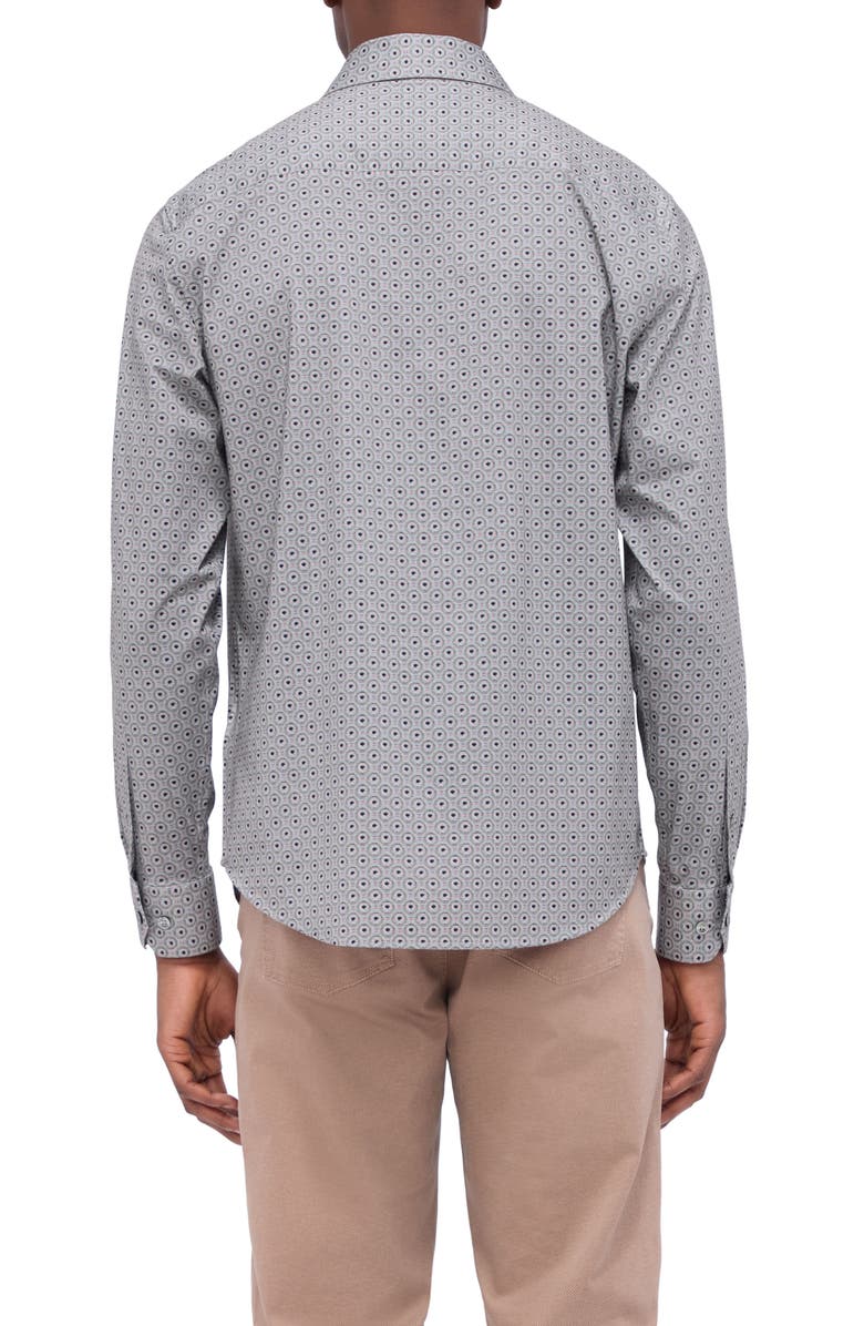 Bugatchi James OoohCotton<sup>®</sup> Geo Print Button-Up Shirt, Alternate, color, Khaki
