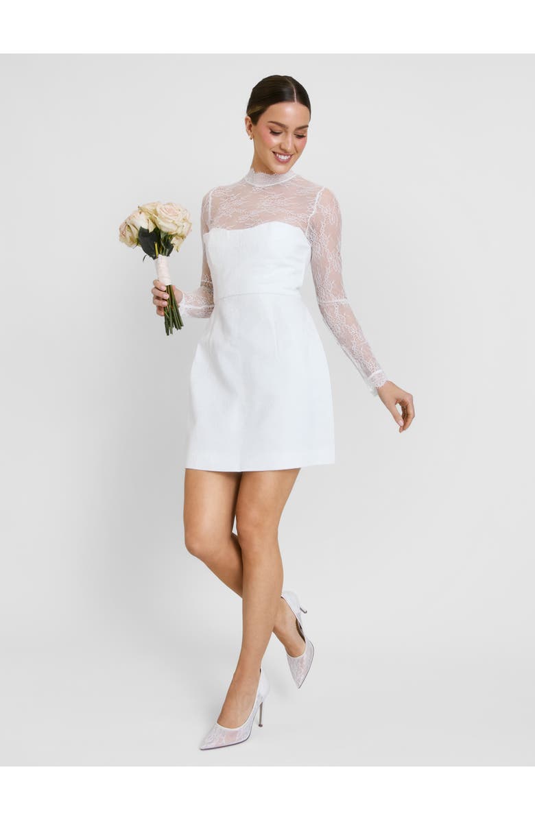 Six Stories Lace Sleeve Cup Detail Mini Dress, Alternate, color, White