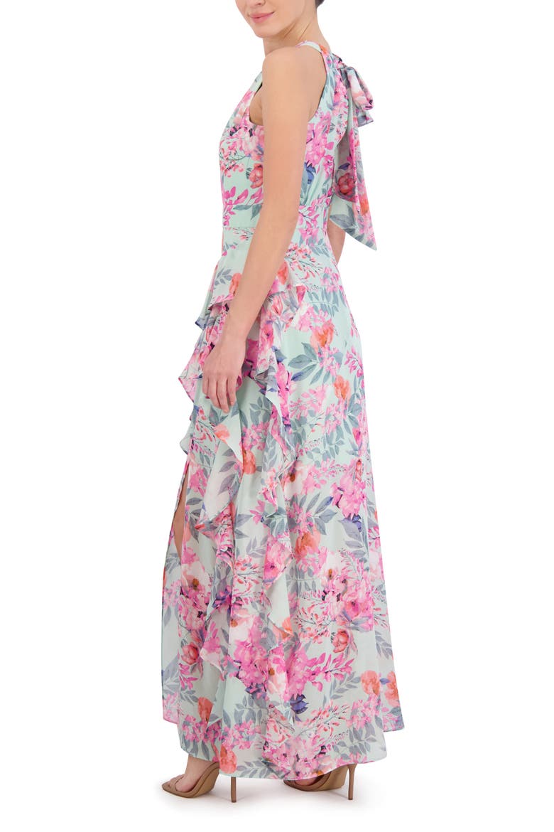 Floral Print Asymmetric Ruffle Sleeveless Maxi Dress, Alternate, color, MINT