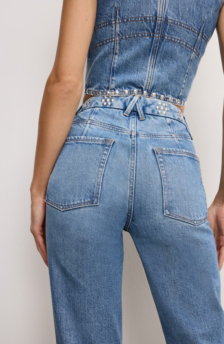 Good American Good Icon Stud Straight Leg Jeans, Alternate, color, Indigo895