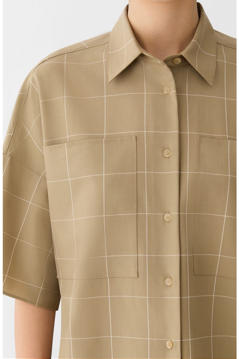 Workwear Garden Grid Tropical Merino Wool Blend Short Sleeve Button-Up Shirt, Alternate, color, CADET KHAKI MULTI