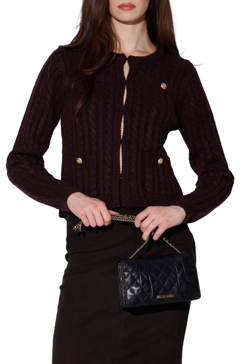 Giselle Cable Stitch Cardigan Sweater, Main, color, PLUM