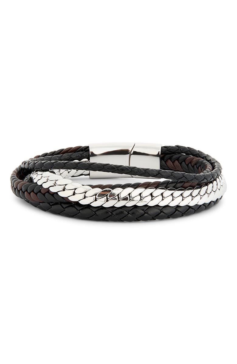 NORDSTROM RACK Stainless Steel & Faux Leather Layered Bracelet, Alternate, color,