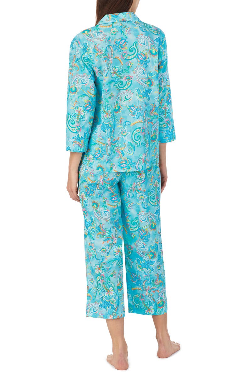 Lauren Ralph Lauren Stripe Crop Cotton Blend Pajamas, Alternate, color, 