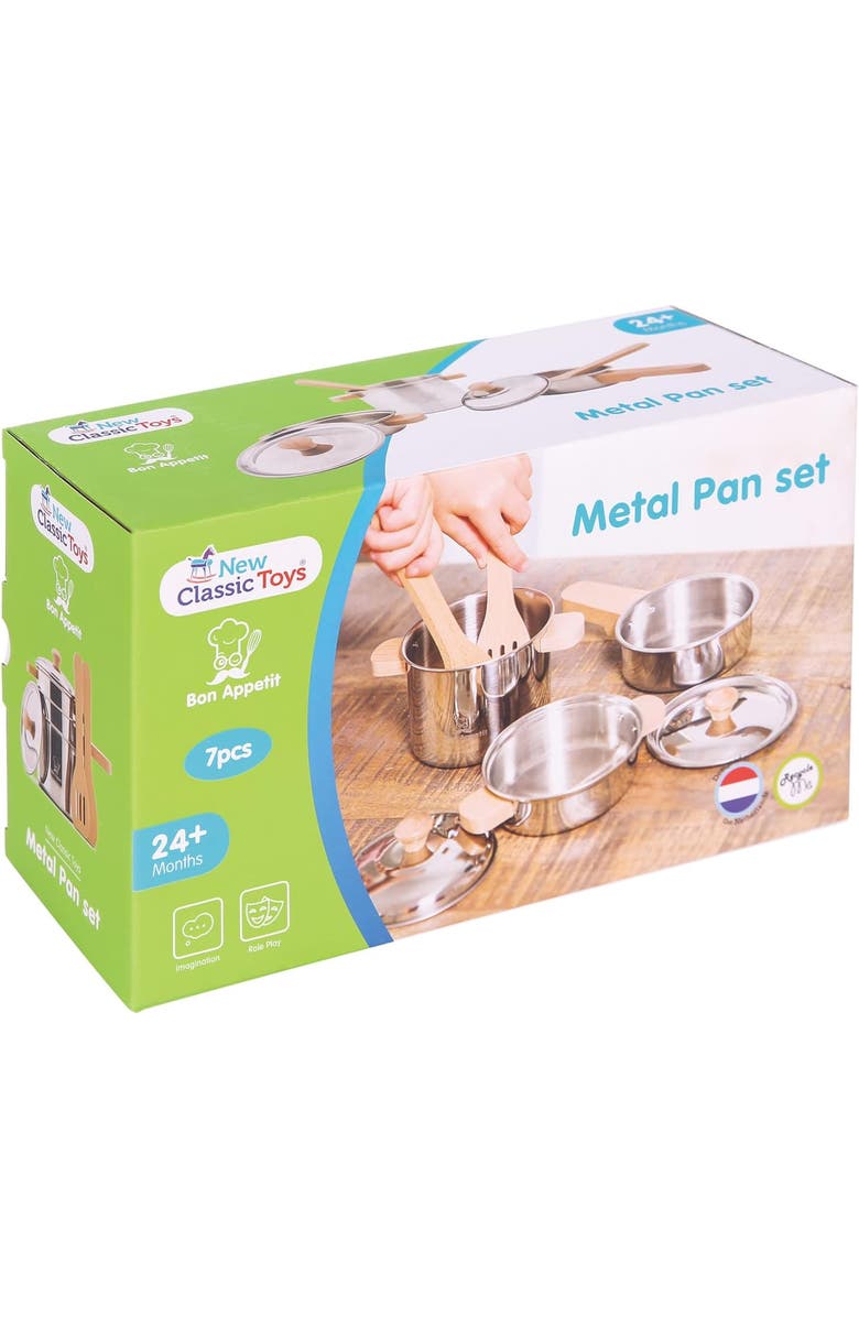 NEW CLASSIC TOYS Metal Pan Set with Wooden Handles, Alternate, color,