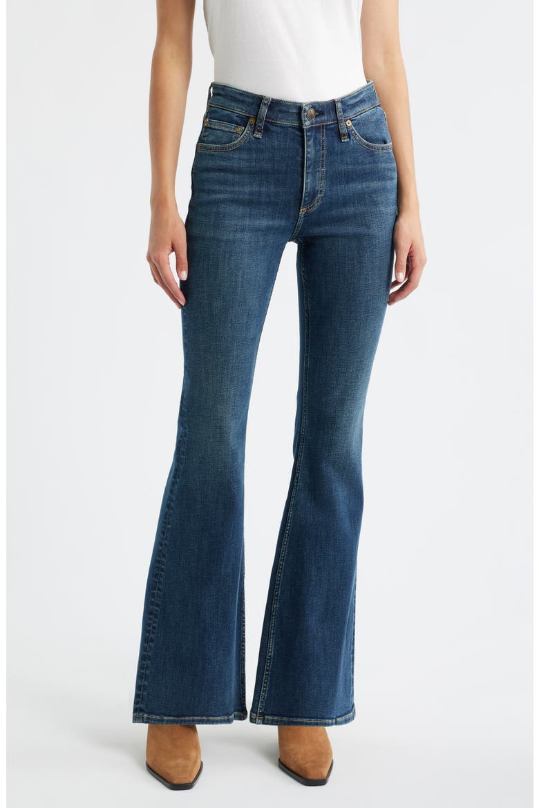 Flexi Dahlia Mid Rise Flare Jeans, Main, color, DARK BLUE