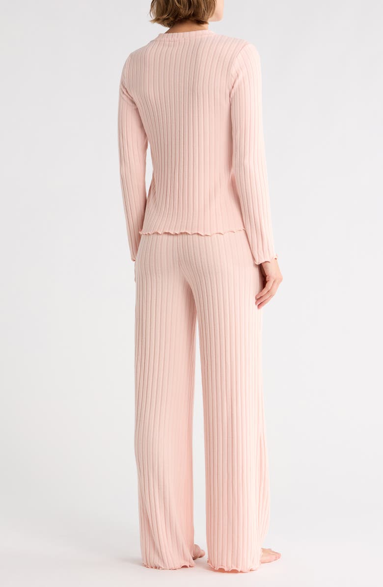 YOGALICIOUS Brushed Ribbed Long Sleeve Top & Pants Pajamas, Alternate, color, Porcelain Petal