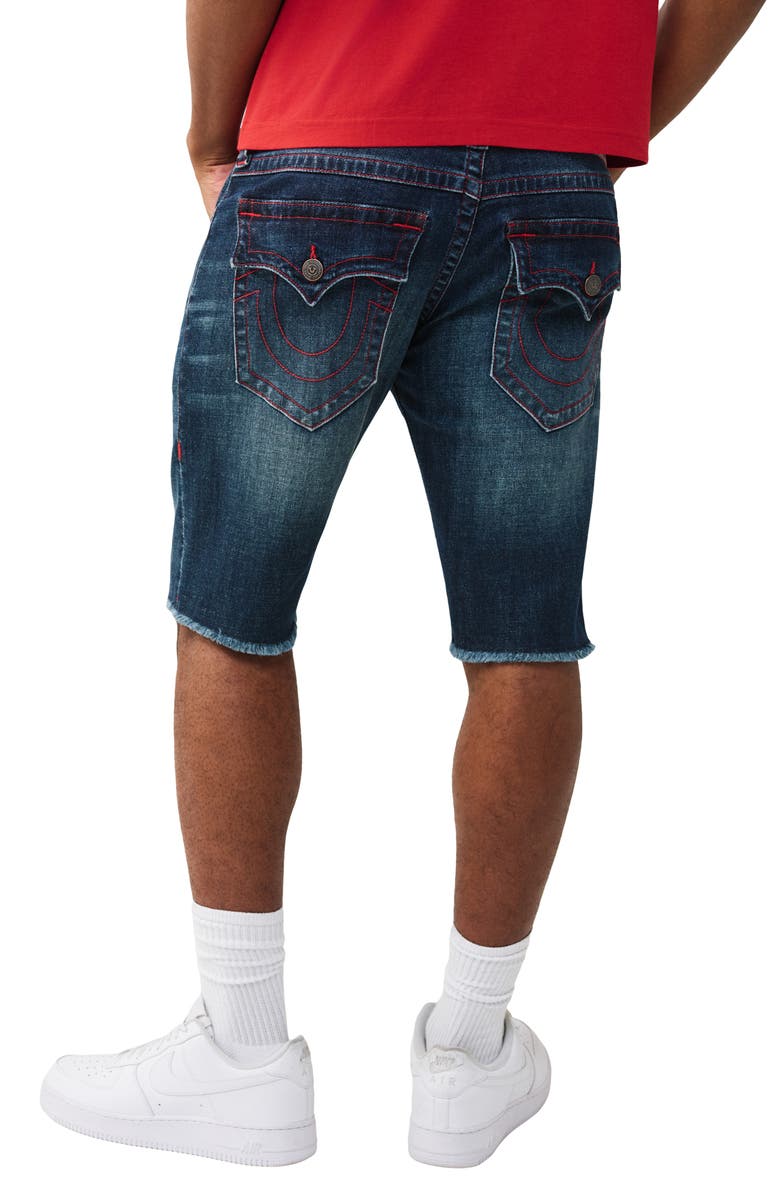 True Religion Ricky Frayed Hem Snap Flap Straight Denim Shorts, Alternate, color, Sideline Raw Dark Wash