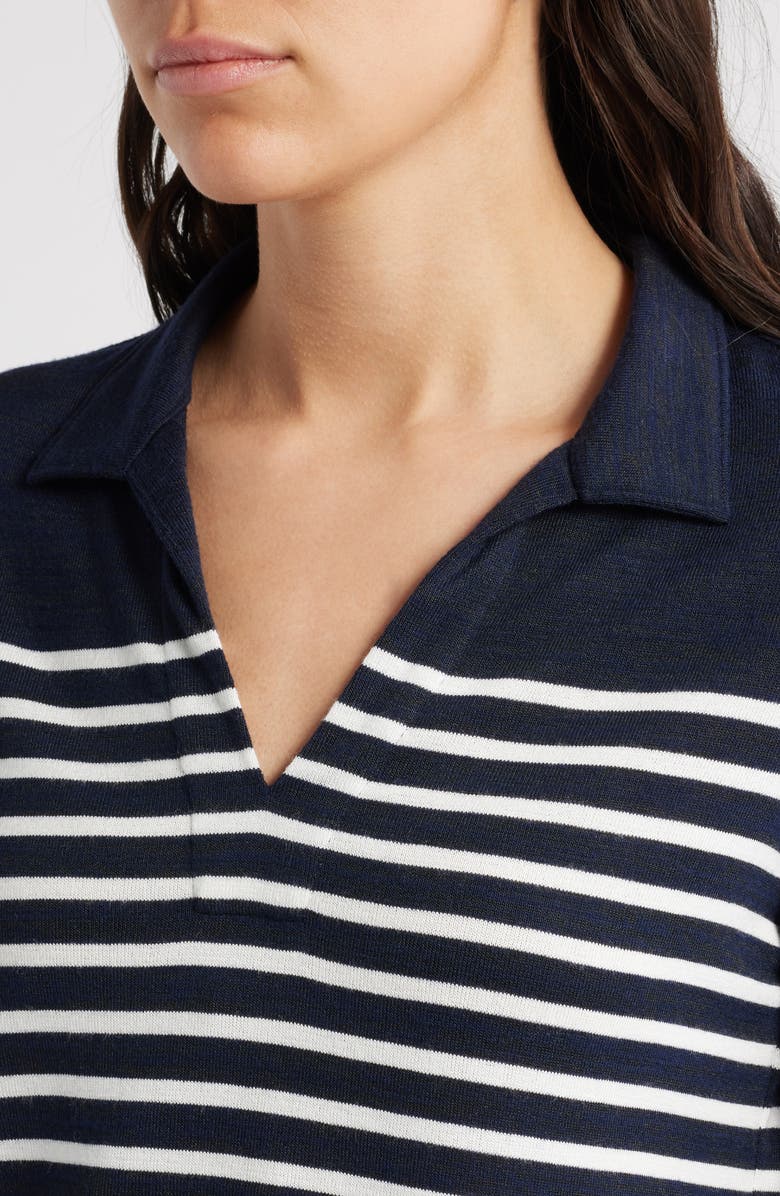 rag & bone Stripe Knit Polo, Alternate, color, Navy/ Ivory