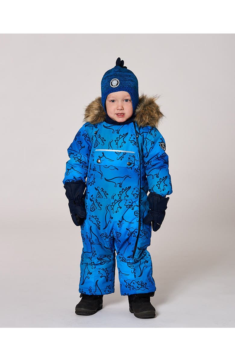 Deux par Deux One-Piece Play Snowsuit Designed for Car Seat Dinosaur, Alternate, color, Blue Gradient