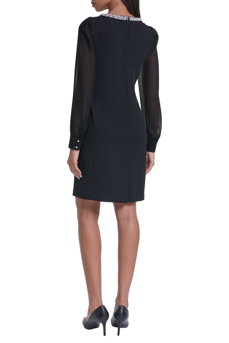 Jewel Neck Long Sleeve Scuba Crepe Sheath Dress, Alternate, color, BLACK