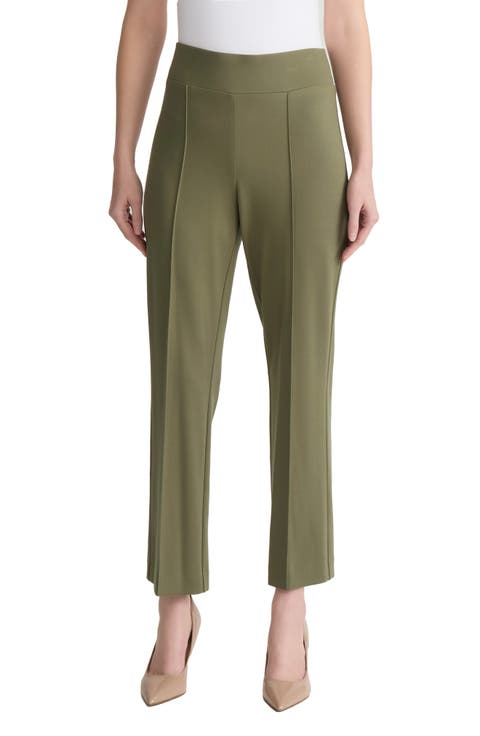 Pintuck Pull-On Straight Leg Ankle Pants