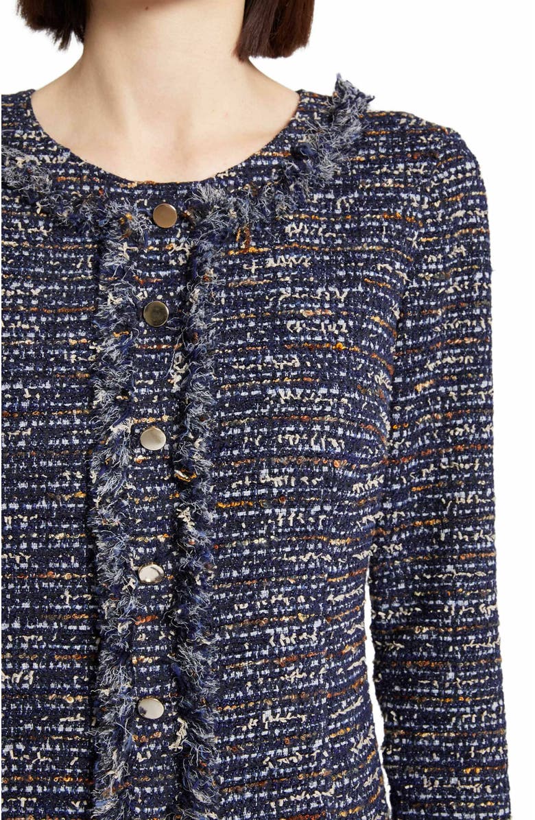 Santorelli CASS Long Sleeve Sheath Tweed Dress with Fringe Trim, Alternate, color, 