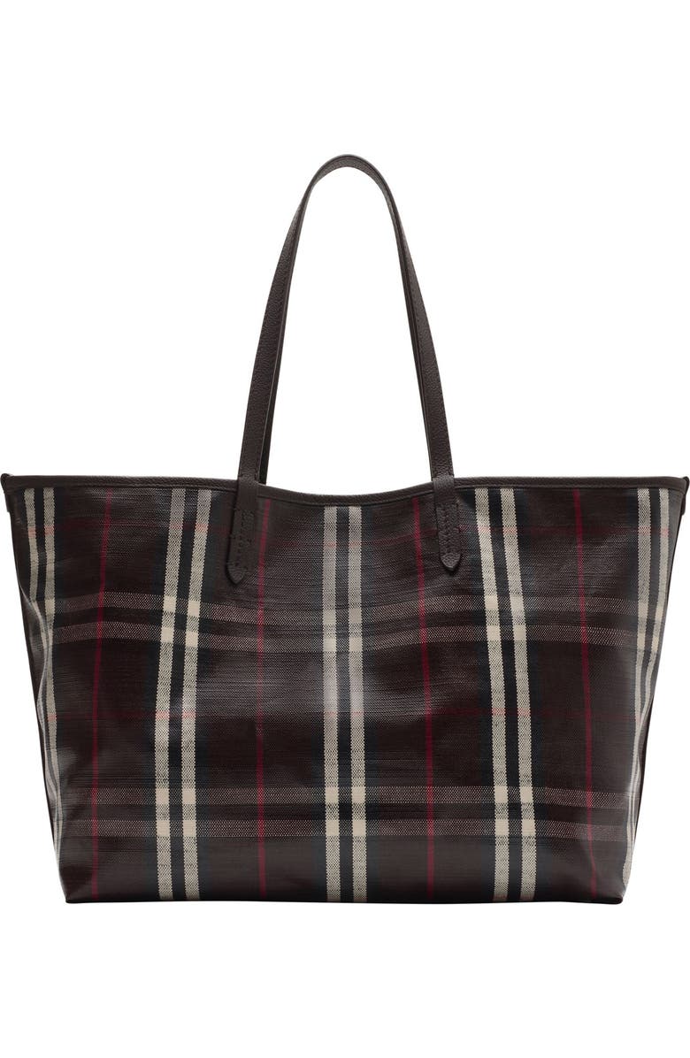 Burberry Medium Highlands Check Coated Canvas Tote, Alternate, color,