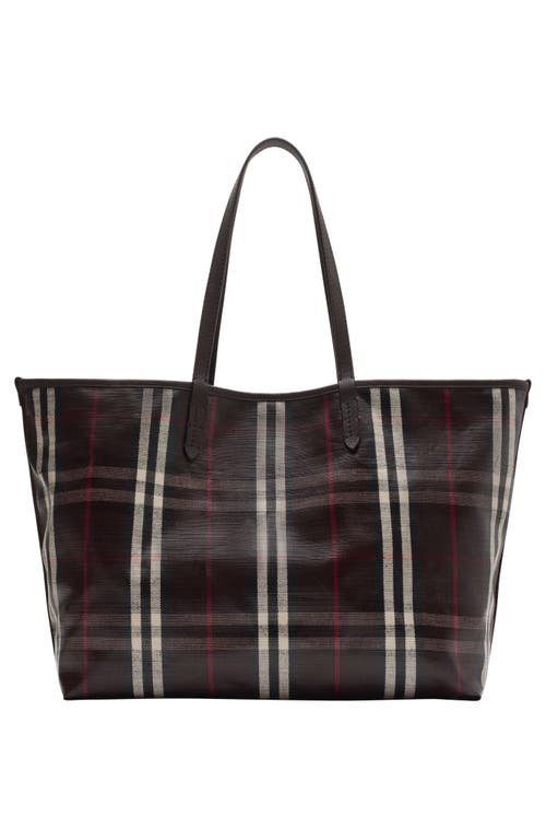 Burberry Medium Highlands Check Coated Canvas Tote In Brown
