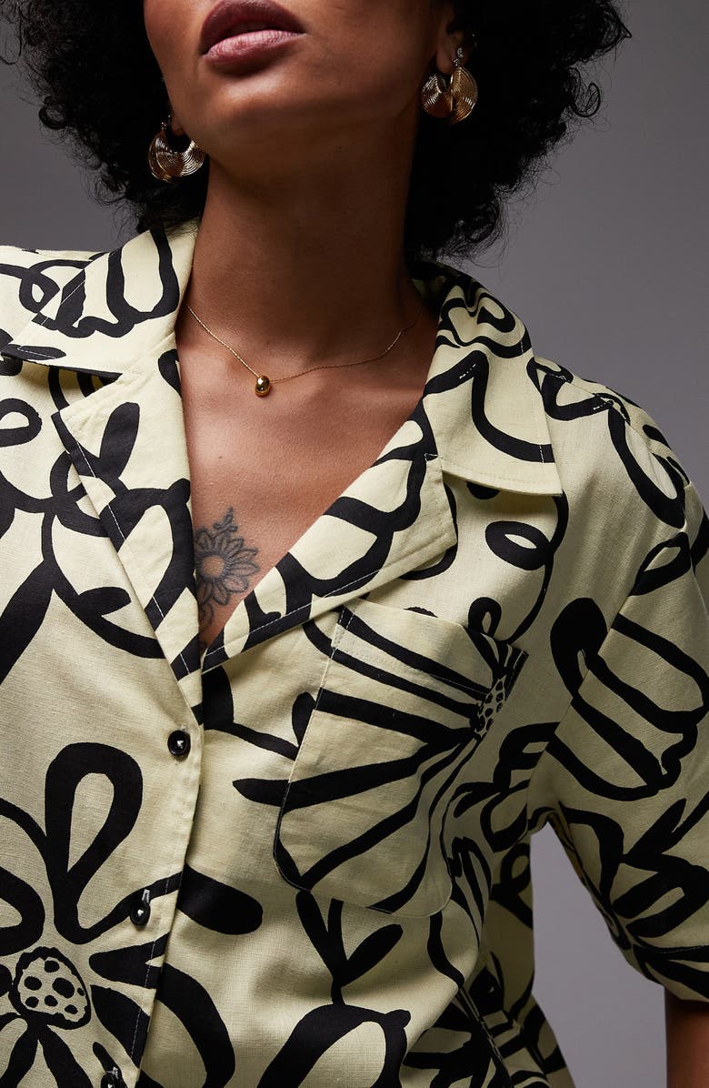 Topshop Cotton & Hemp Button-Up Resort Shirt, Alternate, color, Yellow