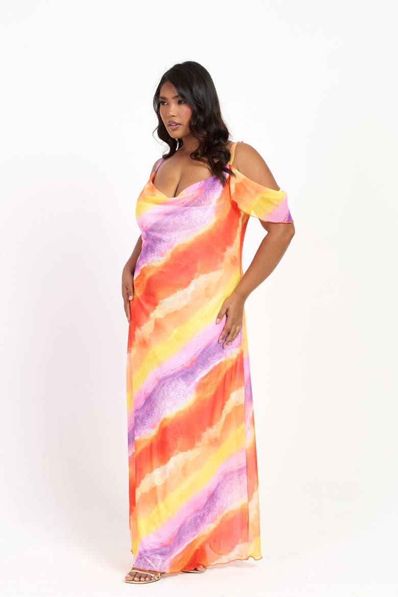 Cold Shoulder Marble Print Maxi Dress, Alternate, color, Purple