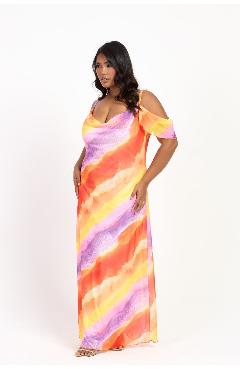 FASHION-SZN CURVE Cold Shoulder Marble Print Maxi Dress, Alternate, color, Purple