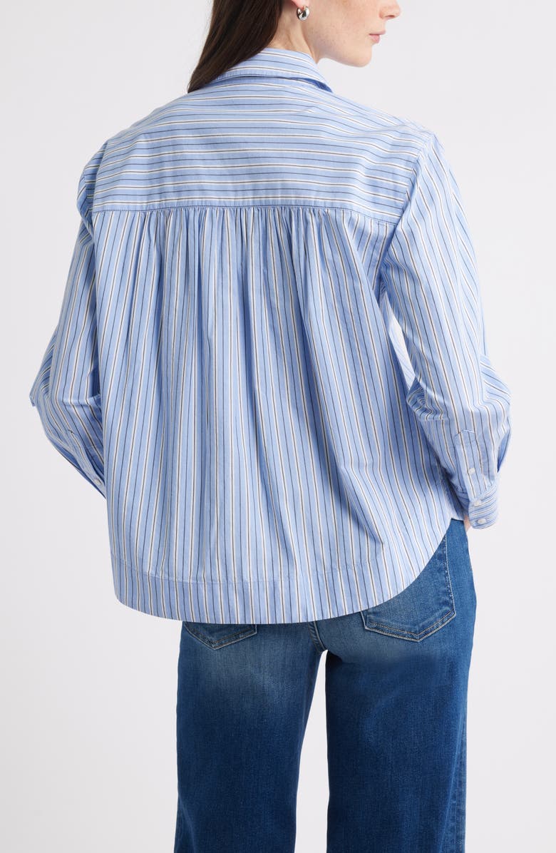 Caslon<sup>®</sup> Long Sleeve Drop Hem Button-Up Shirt, Alternate, color, Blue- White Windy Stripe