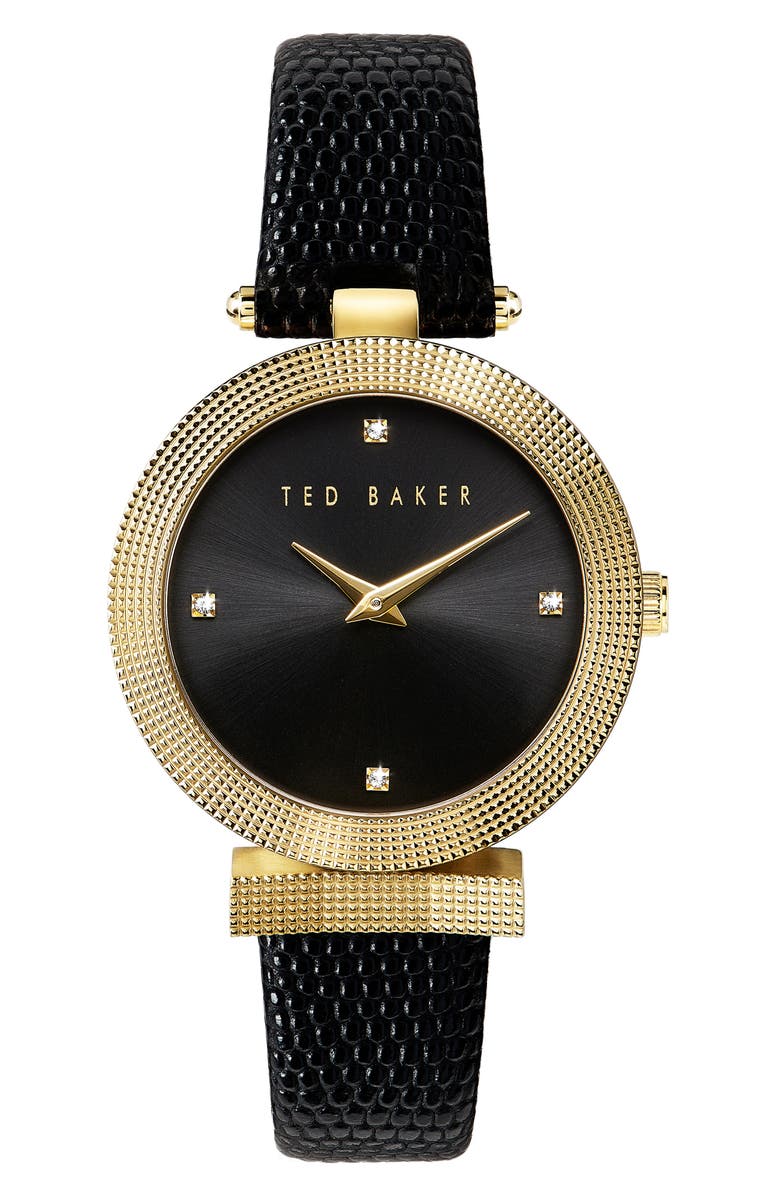 Ted Baker London Bow Leather Strap Watch, 36mm, Main, color,
