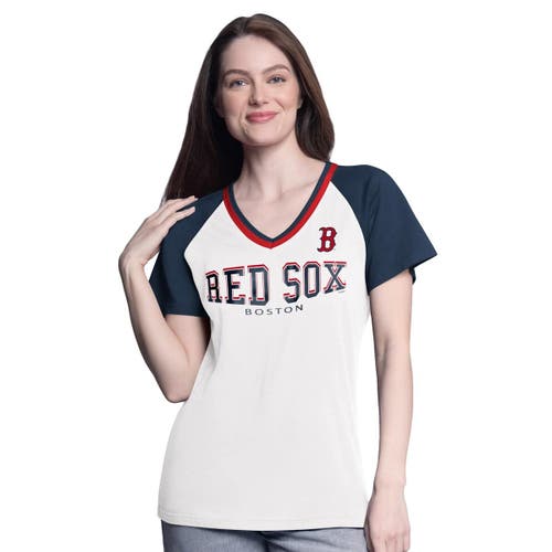 G-iii 4her By Carl Banks Women's White/navy New York Yankees Ball Park Raglan V-neck T-shirt In White