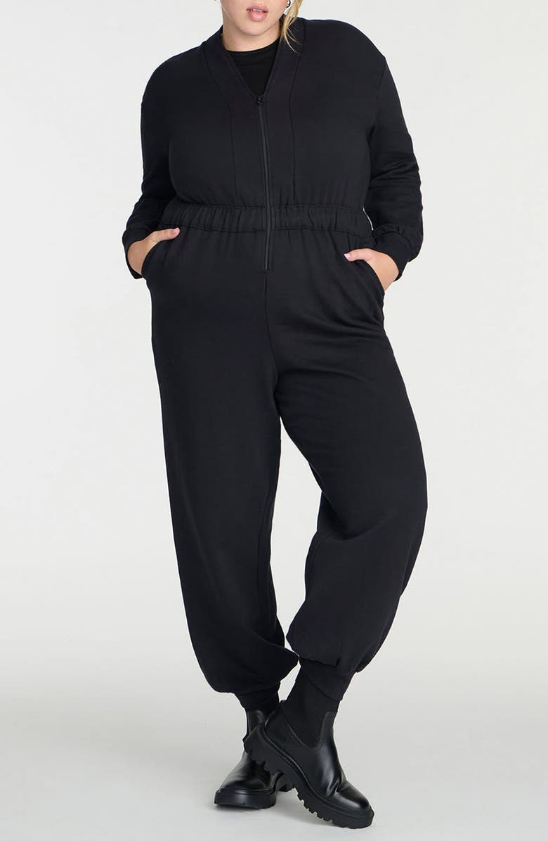 ELOQUII Front Zip Knit Jumpsuit, Main, color, 