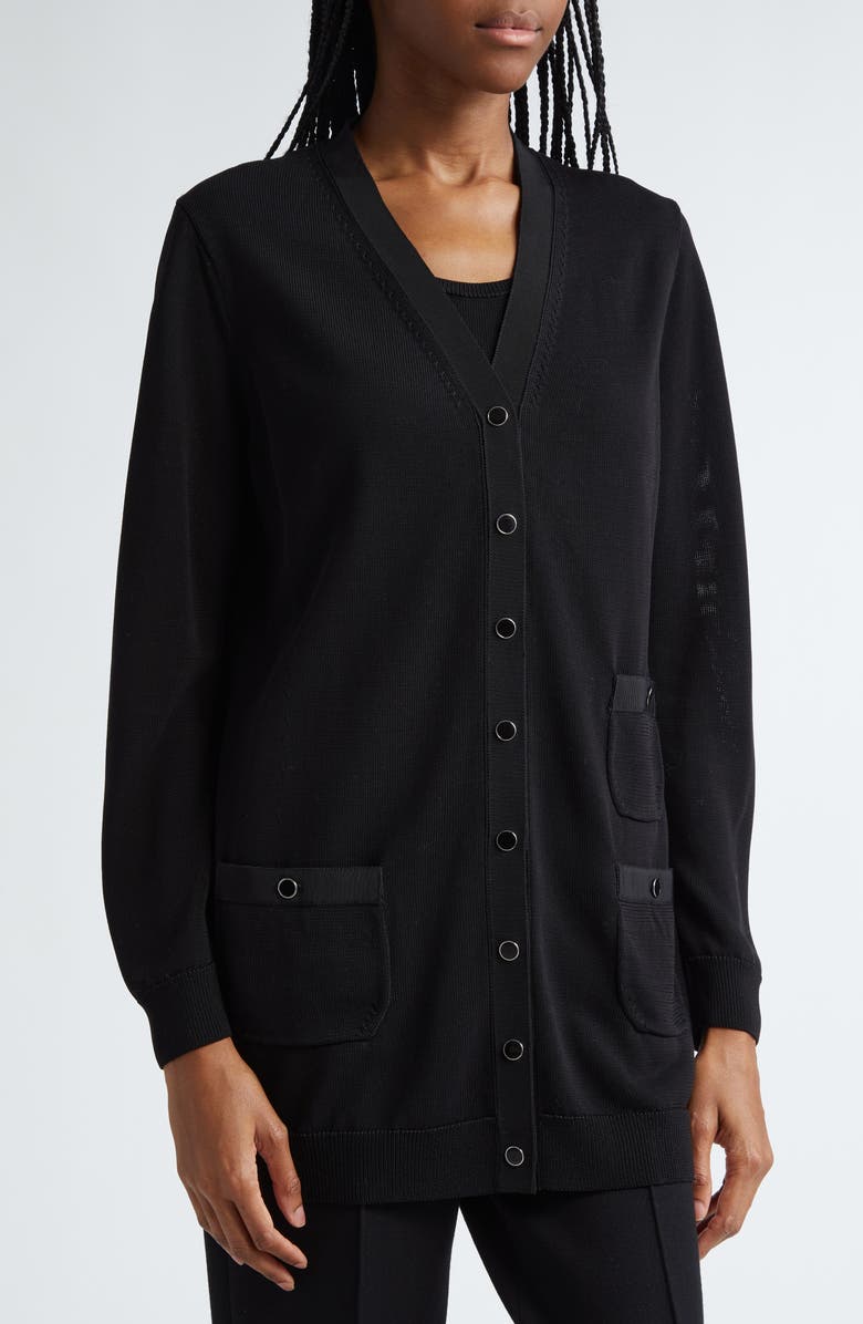 Lafayette 148 New York Three-Pocket Long Cardigan, Alternate, color, Black