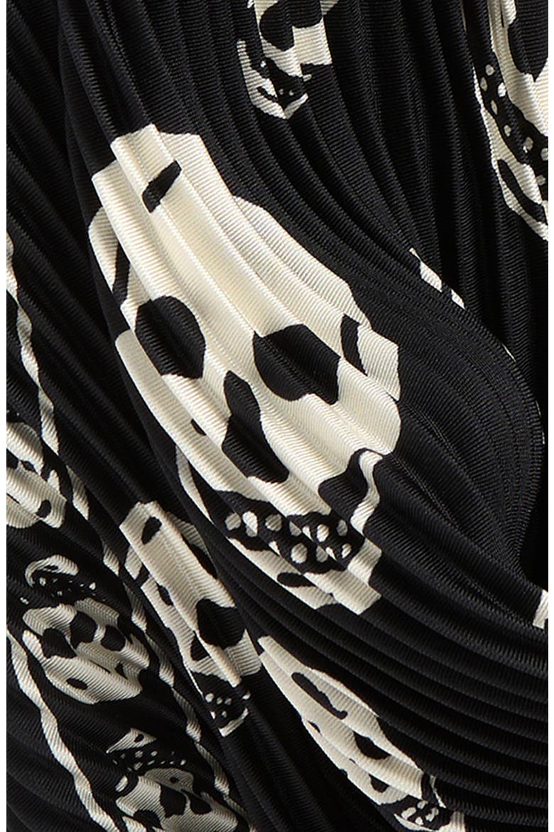Classic Skull Print Pleated Silk Square Scarf, Alternate, color, BLACK/ IVORY
