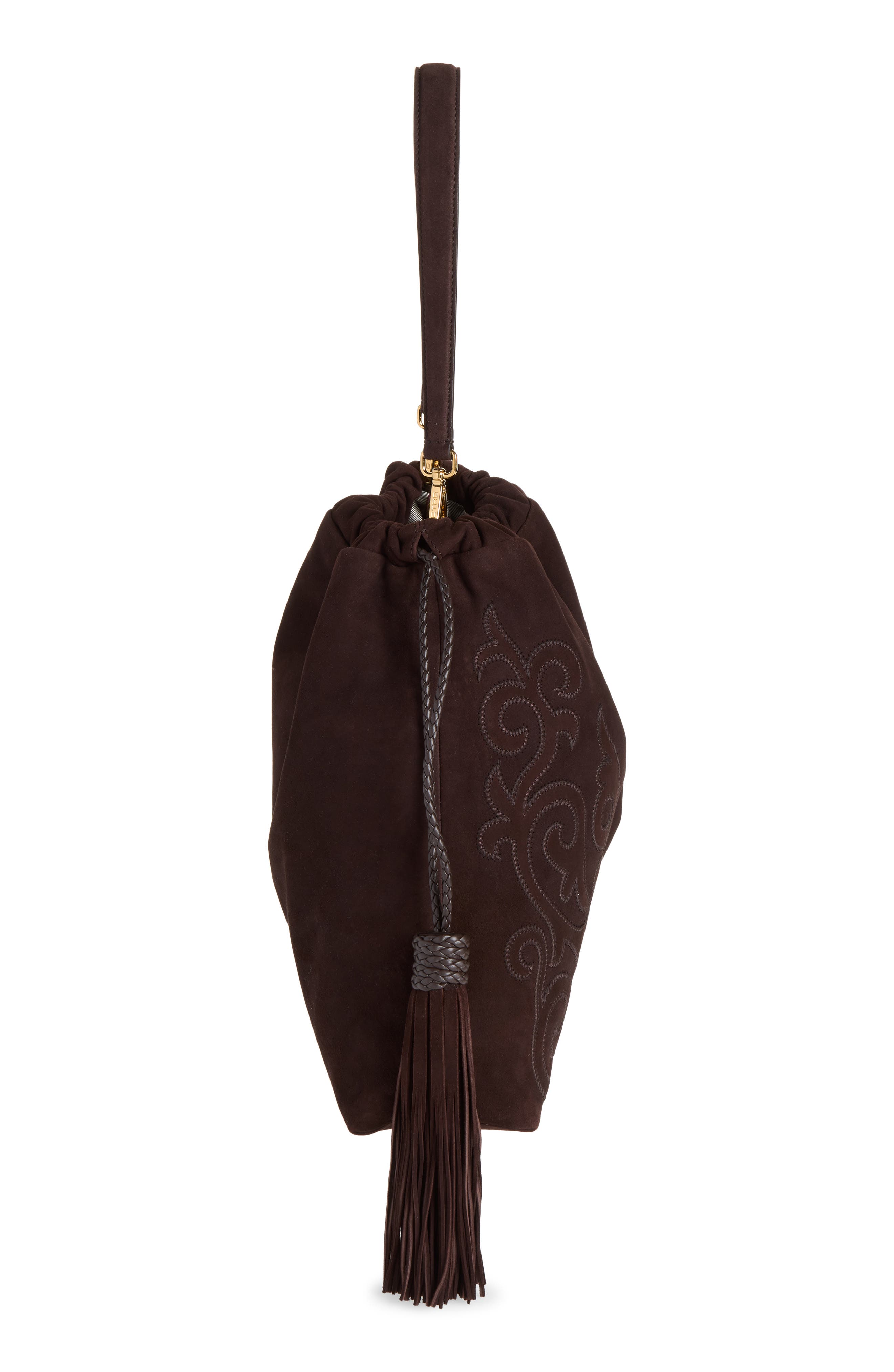 Large Kalispera Tassel Suede Shoulder Bag, Alternate, color, EBONY