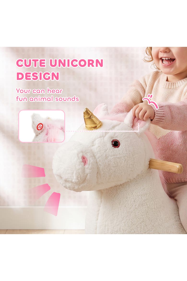 Unicorn Baby Rocking Horse with Sound & Seat Belt, 12-36 Months, White, Alternate, color, White