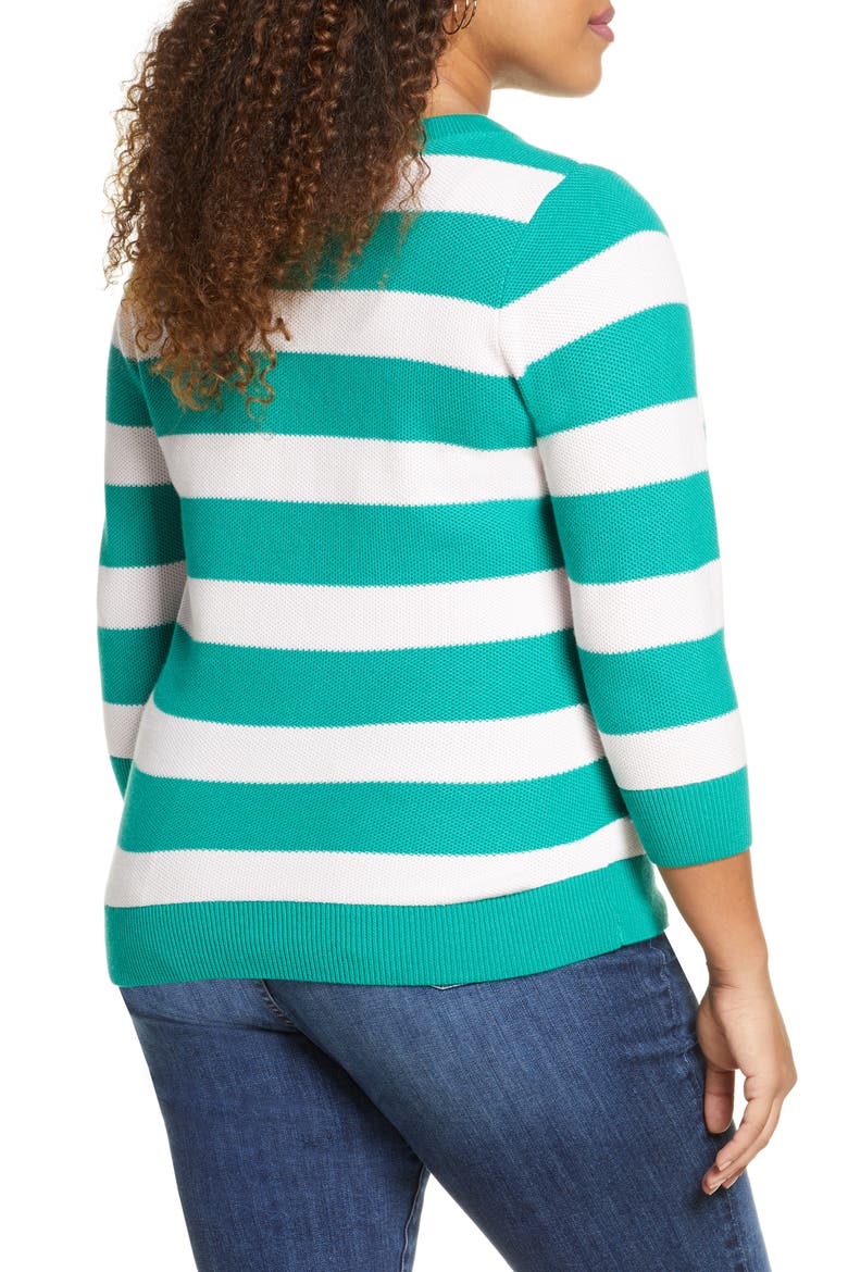 x Atlantic-Pacific Three Quarter Sleeve Sweater, Alternate, color, GREEN- PINK STRIPE