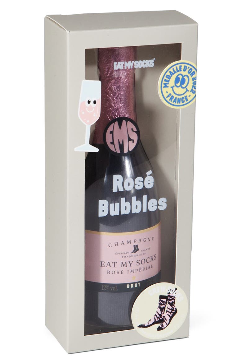 Rose Bubbles 3D Crew Socks, Alternate, color, PINK/ BLACK