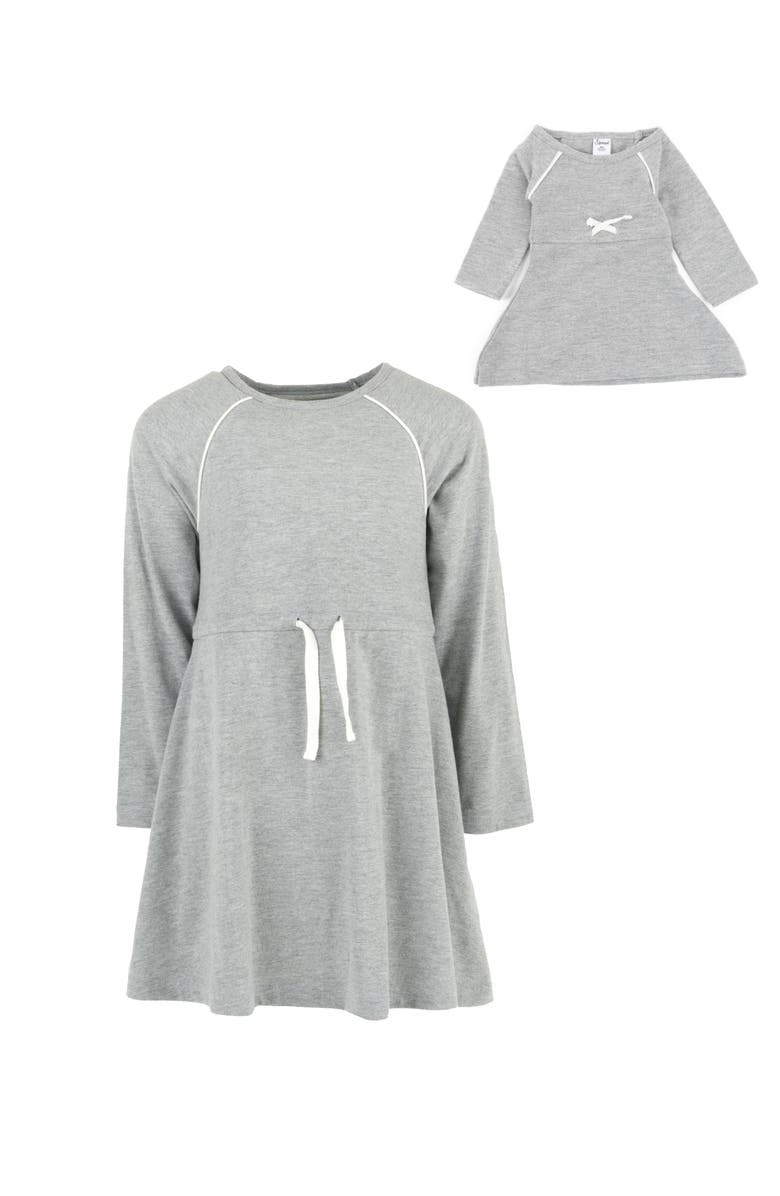 Leveret Girls Bow Tie Dress with Matching Doll Dress, Alternate, color, Light Gray