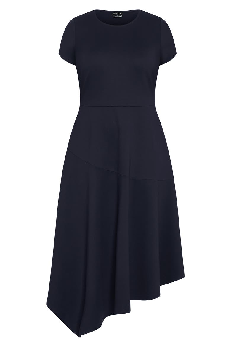 Sunny Asymmetric Hem Ponte Dress, Alternate, color, NAVY